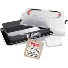 Форма для випічки Zenker прямокутна з кришкою DELUXE, коробка для транспортування випічки з емальованим дном, дека для випічки з кришкою (колір: Чорний/Прозорий/Червоний), кількість: 1 шт. з транспортувальною кришкою Single