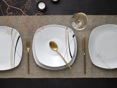 CreaTable Серія Square City Line: 18-частинний набір посуду для 6 осіб (12 тарілок), кавовий сервіз з порцеляни, придатний для миття в посудомийній машині та використання в мікрохвильовій печі, преміум-якість