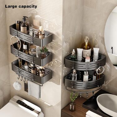 Поличка для душу Voldra без свердління, кутова поличка для ванної кімнати з присосками, металева поличка для душу з тримачем для рушників (2 шт., сіра)