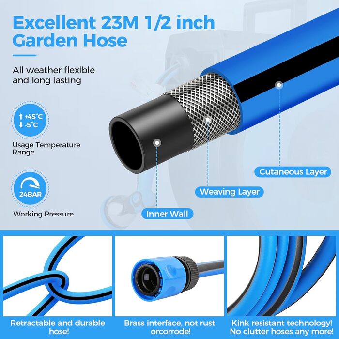 Автоматичний водяний шланг Himimi з підсвічуванням, 20м + 3м, з багатофункціональною насадкою, для саду та поливу