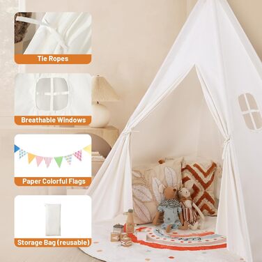Дитячий намет Wilwolfer Tipi: намет для дітей з бавовни для гри в приміщенні, з сумкою, для дівчаток та хлопчиків, іграшка з чистої бавовни