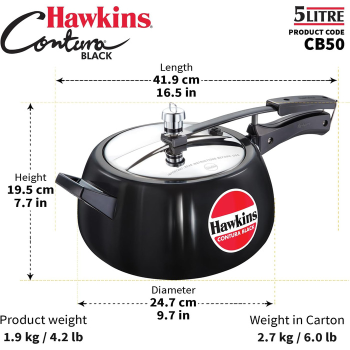 Тверда анодована скороварка HAWKINS CB30, алюміній, Contura Black, 5 л