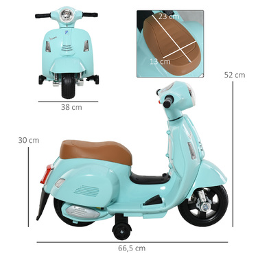 Дитячий самокат HOMCOM VESPA, дитячий мотоцикл, 1,5-3 роки, металевий, бірюзовий