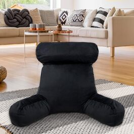 Велике подушечне крісло-гніздочко з валиками для шиї, чорне - для читання, перегляду телевізора, ігор та відпочинку в ліжку або на дивані
