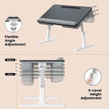 Столик і подушка для ноутбука, регульовані по висоті, для ноутбуків до 17 дюймів, 60,7 x 37 см