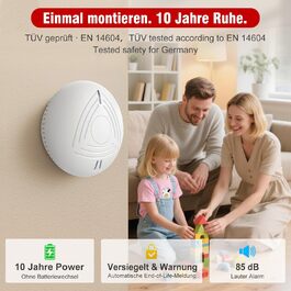 Датчики диму DAYTECH з батареєю на 10 років (6 шт.) – комплект з магнітною кріпленням, сертифікат TÜV Rheinland, 85dB, тест/вимкнення звуку – датчики пожежної сигналізації для спальні, дитячої кімнати, білий (2 шт.)