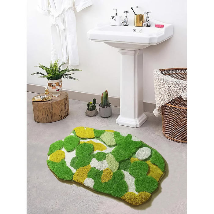Килимок для ванної кімнати з м'яким зеленим мохом, 152 x 61 см, Boho стиль, антиковзаюча, швидковисихаюча, для кухні, спальні, ванної кімнати