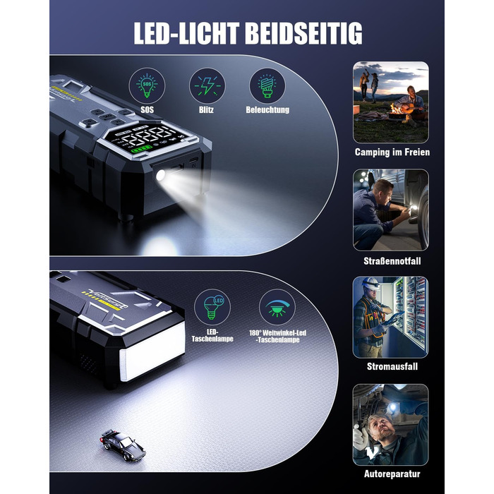 Powerbank Starthilfe 7000A з компресором та LED-ліхтариком: 160PSI, 12V для бензинових та дизельних авто (10L)