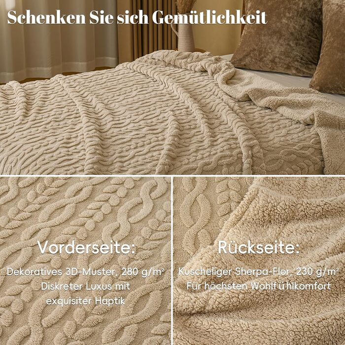 Плед Sherpa Fleecedecke: теплий, м'який, оксамитовий плед 152x203 см, сертифікат Oeko-Tex®, Khaki