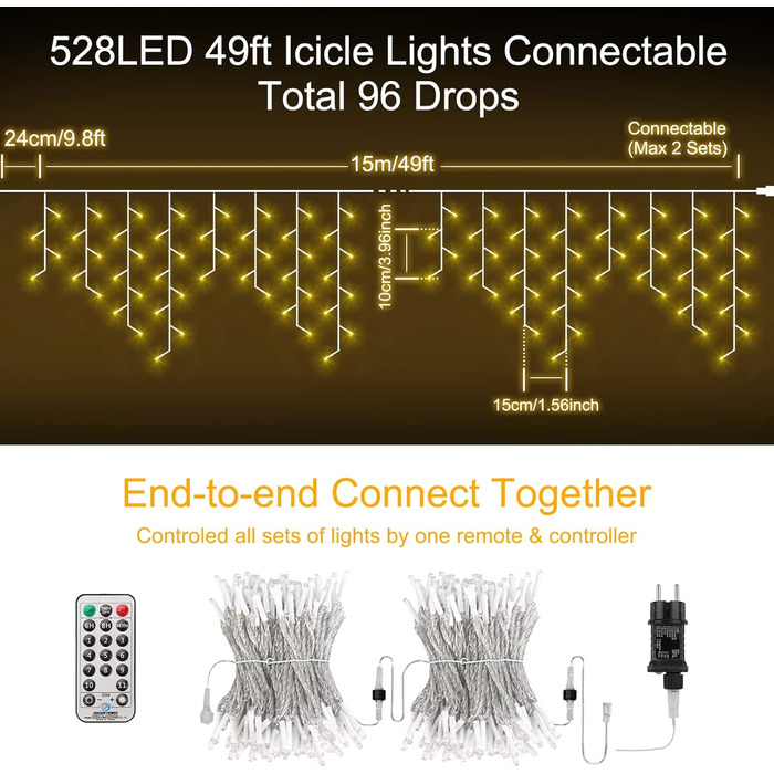 Світлодіодні казкові світильники, 352 LED, 10 м, 11 режимів, IP44, пульт, таймери, для прим./вулиці