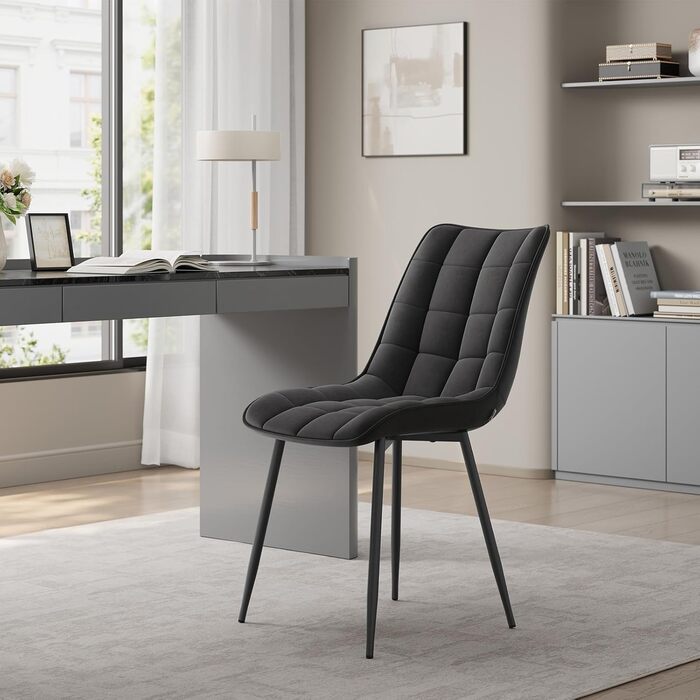 Стільці для їдальні WOLTU - кухонні стільці з м'якою спинкою та сидінням з льону, металеві ніжки, до 150 кг