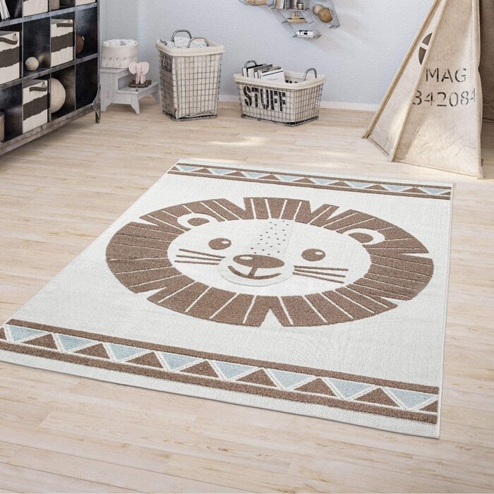 Домашній вуличний килим TT для дитячої кімнати, дитячий ігровий килимок 3D з видом сучасного Лева бежевого кольору, розмір (140x200 см)