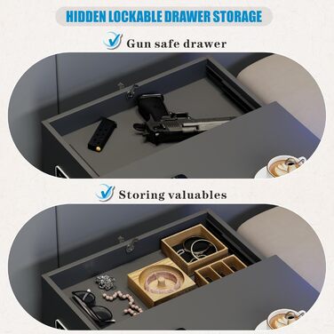 Нічний столик FREDEES з LED-підсвічуванням, ящиком та бездроговою зарядкою, сірий (2 кольори)