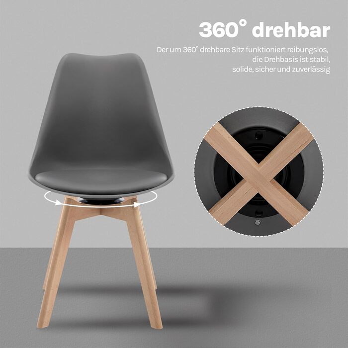 Набір з 2-х обертових кухонних стільців Woltu для їдальні, з масиву дерева та штучної шкіри, сірого кольору, до 120 кг