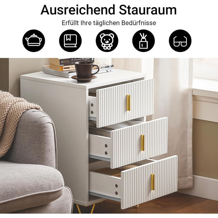 Приліжкові тумбочки SoBuy FBT115-W (білі), 2 шт., з 3 висувними ящиками, 40x40x47 см