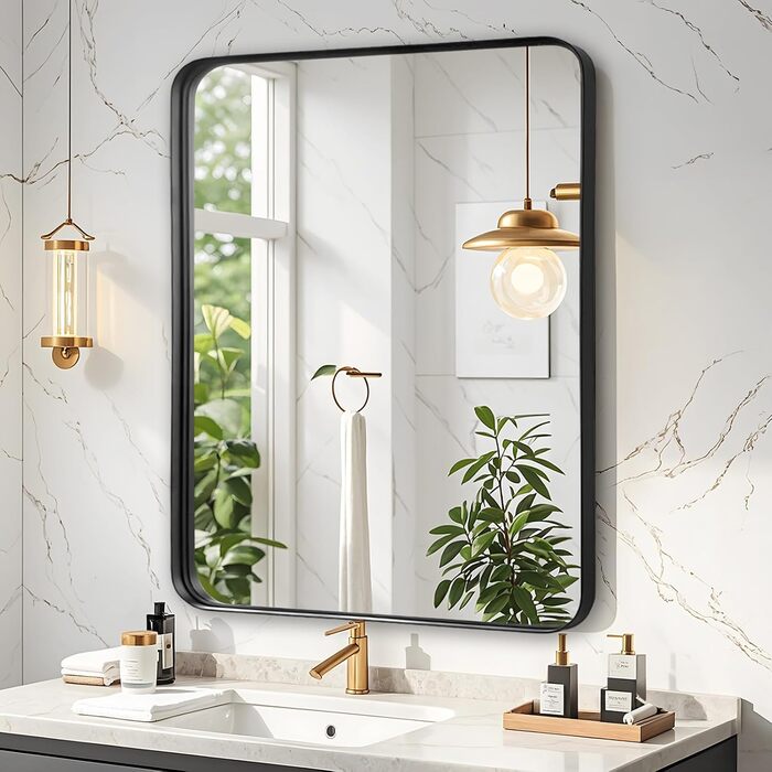 Дзеркало для ванної кімнати Fabuday з підсвічуванням, 61 x 76.2 см, чорний, з рамою. Підходить для ванної, спальні, туалетного столика.