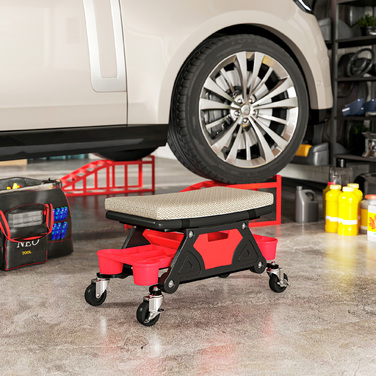 Зручний робочий стілець на колесах із полицею 35 см заввишки.  Витримує навантаження до 135 кг. Колір: сірий.