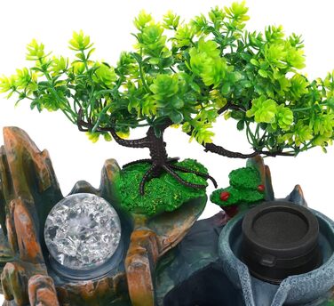 Фонтан HarBin-Star для дому та саду з LED-підсвіткою, водоспад, туман, кришталева куля, зелена рослина, десктопний фонтан, 34 x 24 x 34 см