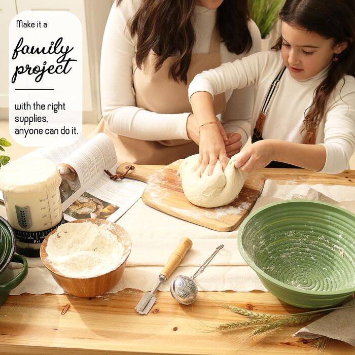 Набір для приготування закваски з повним комплектом: каструля, скляна тара 1000 мл, корзини для бродіння, скребок, ваги, рецепти та інструменти для випічки