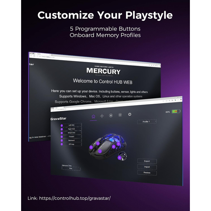 GravaStar Mercury X Pro 49g: Бездротова ігрова миша з PAW 3950 сенсором, 32000 DPI, 8000 Hz, RGB-підсвічування