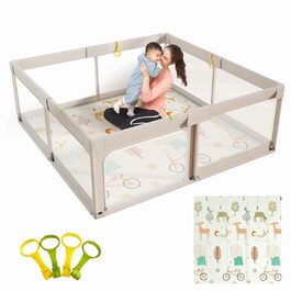 Манеж Mloong Baby 120x120, манеж з килимком і сіткою, присоски (150x150см сірий)