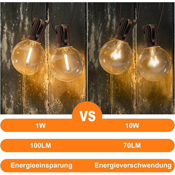 BRIMAX LED гірлянда для вулиці 30м, IP44, 46+4 лампочки G40, 2200K, розширювана, для кемпінгу, свят, вечірок