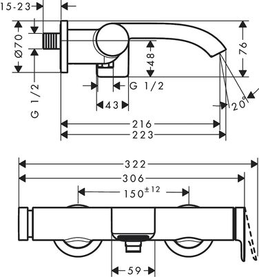 Змішувач для ванни Hansgrohe Vivenis, накладний, хром, 2 функції