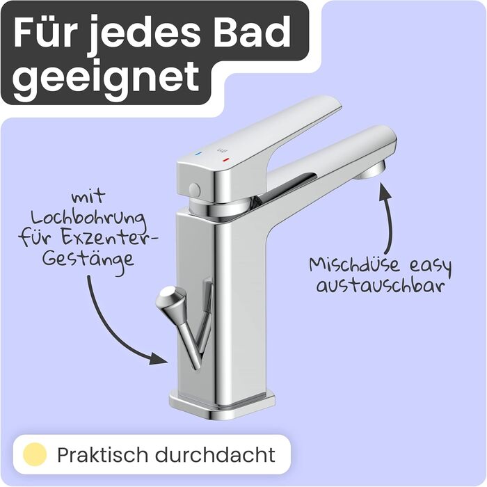 Змішувач для ванної кімнати Instmaier Amelie, хром, з одним важелем, з міді, для умивальника