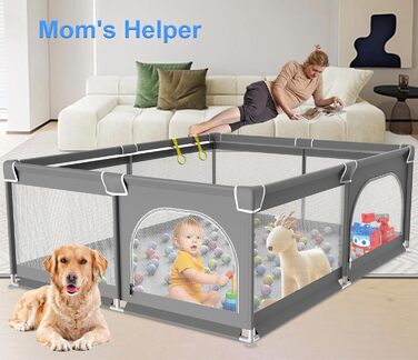 Дитячий ігровий центр/манеж Laufstall, 120x120 см, з ігровою килимком, складний, сітчасті бортики, з фіксаторами (сірий)