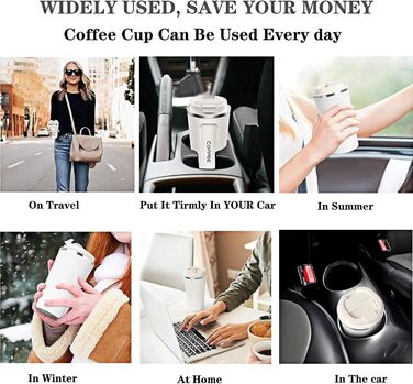 ERBO Термокружка для кави з нержавіючої сталі, 380 мл, 2 шт. (білий + рожевий), з кришкою, для кави на винос, екологічна