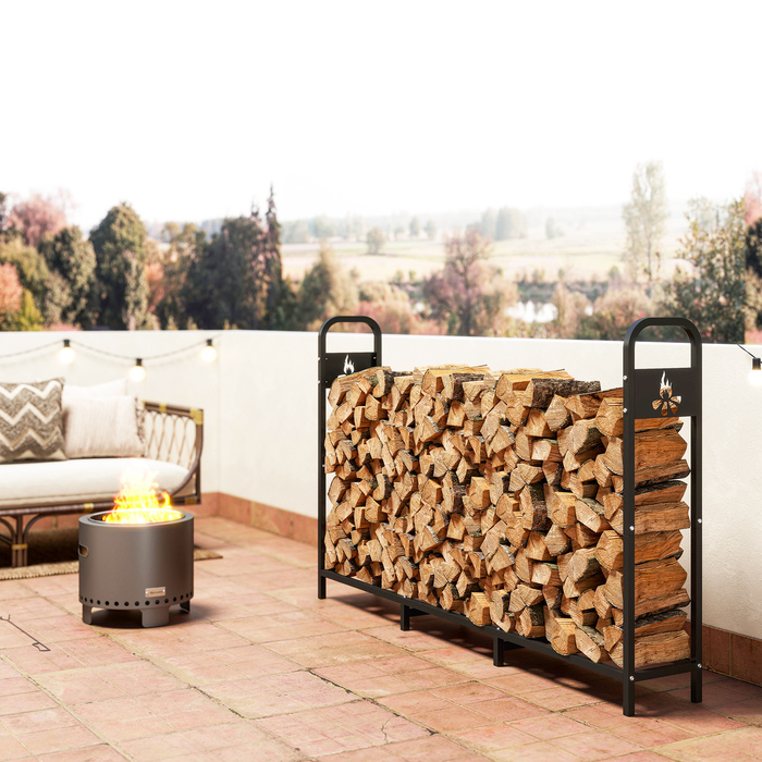 Сховище для дров Outsunny з металу, 199 x 30 x 121 см, об'єм 0,6 м³, з водонепроникним покриттям, вантажопідйомність до 300 кг