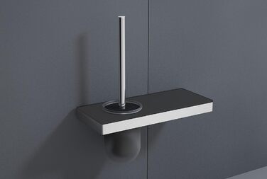 Тримач для туалетних щіток G505 з нержавіючої сталі - Туалетна щітка зі скляною поличкою - колір на вибір, колір (хром / чорний)