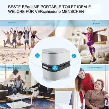 Мобільний туалет для кемпінгу з баком 24L та 20L, з бачком, покажчиком рівня води та щіткою