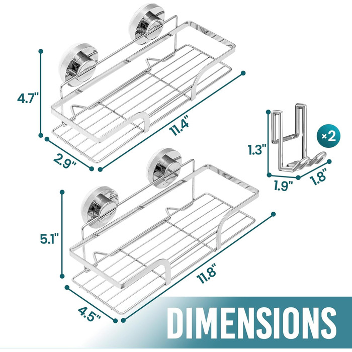 Корзина для душу TAILI з кріпленням на присоску, нержавіюча сталь, без свердління, чорний, 2 шт.
