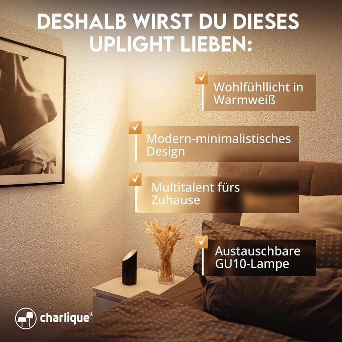 LED прожектор для підсвічування (2 шт) білий 6W, підлоговий світильник для непрямого освітлення в вітальню, настільна лампа GU10 230V, тепле світло 2700K (Чорний)