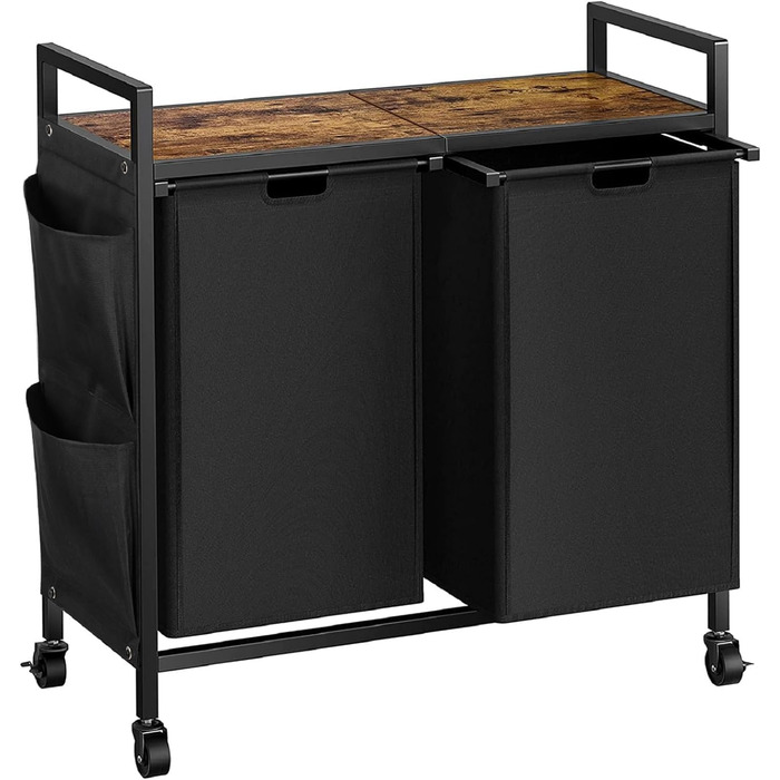 WOWLIVE Подвійний кошик для білизни з кришкою, на коліщатках, з металу, сортувальник для білизни з верхньою полицею та 2 знімними мішками, велике зберігання одягу для кімнати (110л, чорний)