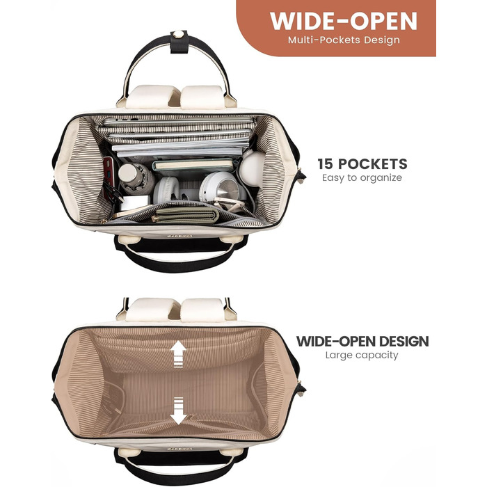 Сумка-рюкзак LOVEVOOK для жінок, для ноутбука, подорожей, роботи, школи, університету. Містка, водонепроникна, елегантна, бежева (15,6 дюймів)