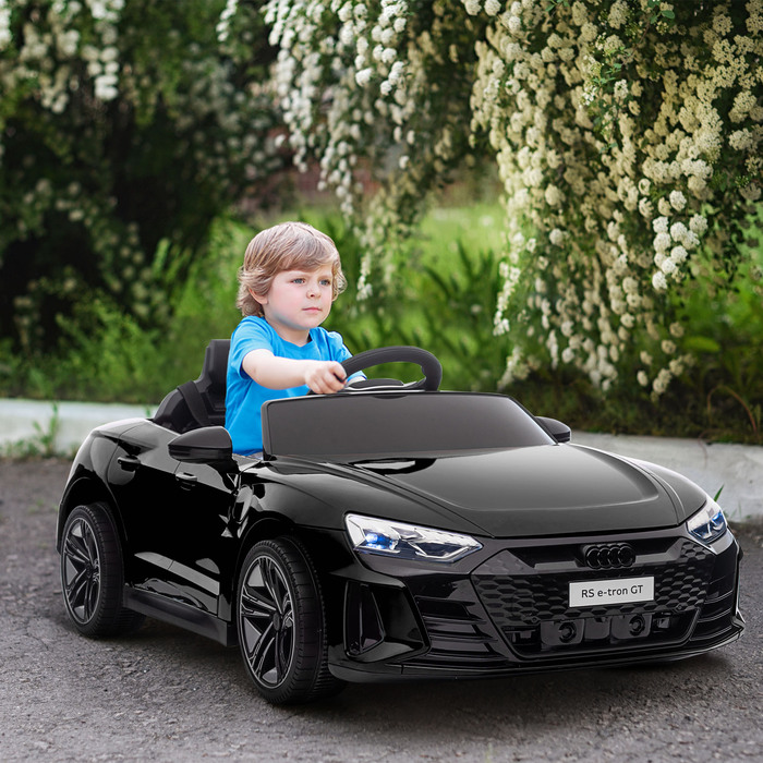 Дитячий електромобіль HOMCOM Audi, з ліцензією Audi, з ременем безпеки, дистанційним керуванням, світлом, чорного кольору, розміри: 103 x 58 x 41 см