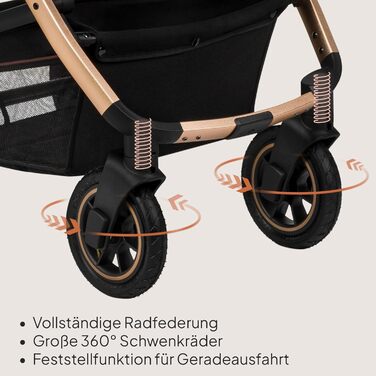 Комплексна коляска Lionelo Amber 3-в-1: люлька, автокрісло i-Size, прогулянкове сидіння, повітряні колеса, XXL капюшон UPF 50+, чорний онікс