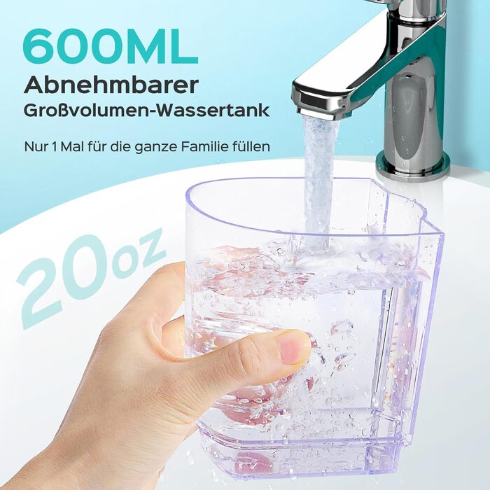 COSLUS Електрична іригатор для порожнини рота з 2 режимами та 12 рівнями тиску – 600 мл резервуар для води. Підходить для сімей, ентузіастів орального здоров'я та пацієнтів з ортодонтичними конструкціями. 5 насадок, чорно-білий колір.