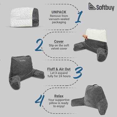 Велике читальне крісло-подушка Softbuy 78,7 см з підголовником, регульована XL-подушка для ліжка, м'яке крісло для дорослих з підлокітниками, ідеально для читання та відпочинку, велике (середнє)