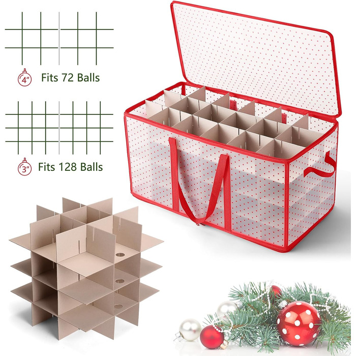Коробка для зберігання новорічних кулічок, 128 відділень, червона