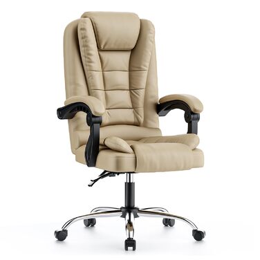 Офісний крісло Chefsessel з високою спинкою, ергономічне, оббите PU шкірою, регульоване по висоті, з підлокітниками, поворотне, хакі
