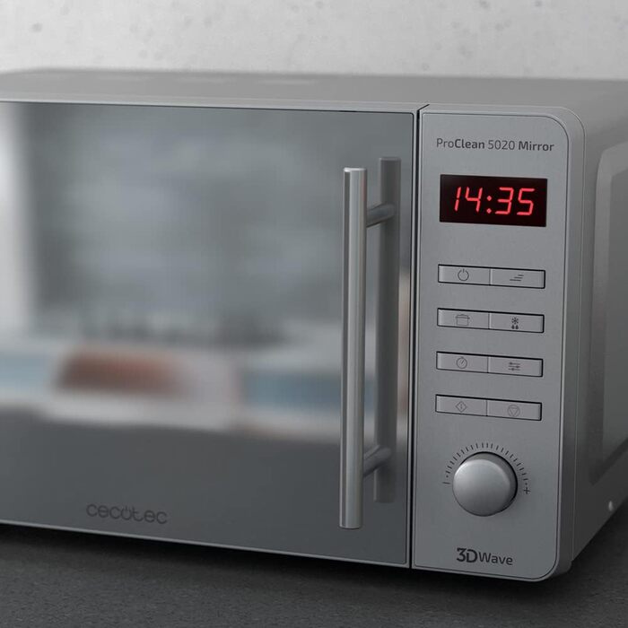 Мікрохвильова піч Cecotec Pro Clean 5020 Mirror 20л, 700 Вт, нержавіюча сталь, LCD дисплей, 8 програм, 3D Wave, функція Ready 2 Clean