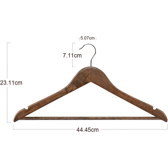 Дерев'яні вішалки для одягу HOUSE DAY, 20 шт., горіх, стабільні, обертаються, широкі (44,5 см)