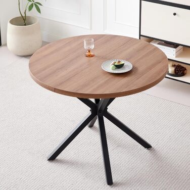 Обідній комплект на 5 персон: круглий стіл 100 см + 4 стільці (голландський флізелін), для кухні, вітальні, балкону, ресторану, офісу (темне дерево + чорний колір)