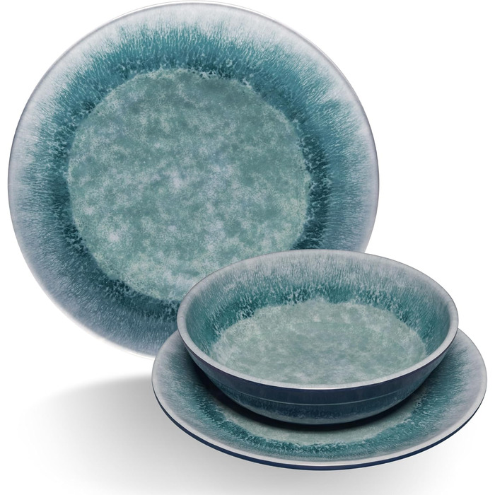 Набір посуду Melamin Adria Blue (2 особи) з нержавіючими термокружками - посуд для кемпінгу, відпочинку на природі, фестивалів