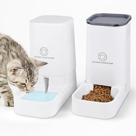 Автоматичний дозатор корму для котів Dreamhigh, годівниця для котів 2,1 кг і дозатор води для собак 3,8 л, без живлення, дозатор корму PBA Free Travel Диспенсер для котячої води - білий