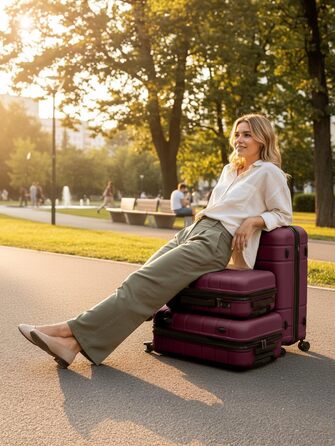 Набір валіз REDOLZ Hartschalen 3-в-1 | Розширювані, з TSA-замком | З міцного поліпропілену | Для жінок та чоловіків (Burgundy)