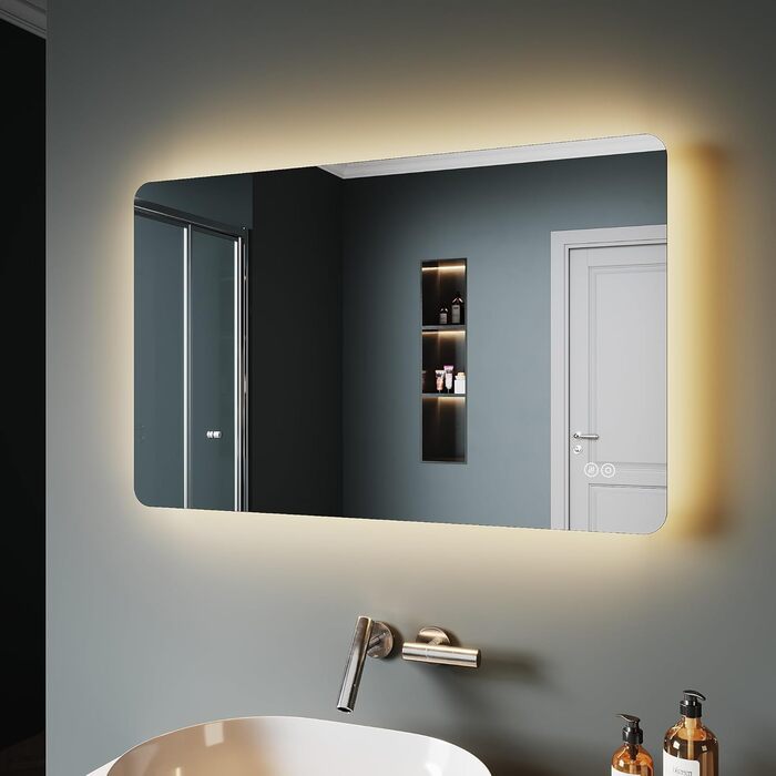 Дзеркало для ванної кімнати SONNI з підсвічуванням 80x60 см, антизапарник, LED, сенсорний вимикач, колір світла: холодний/нейтральний/теплий (80L x 50B см)